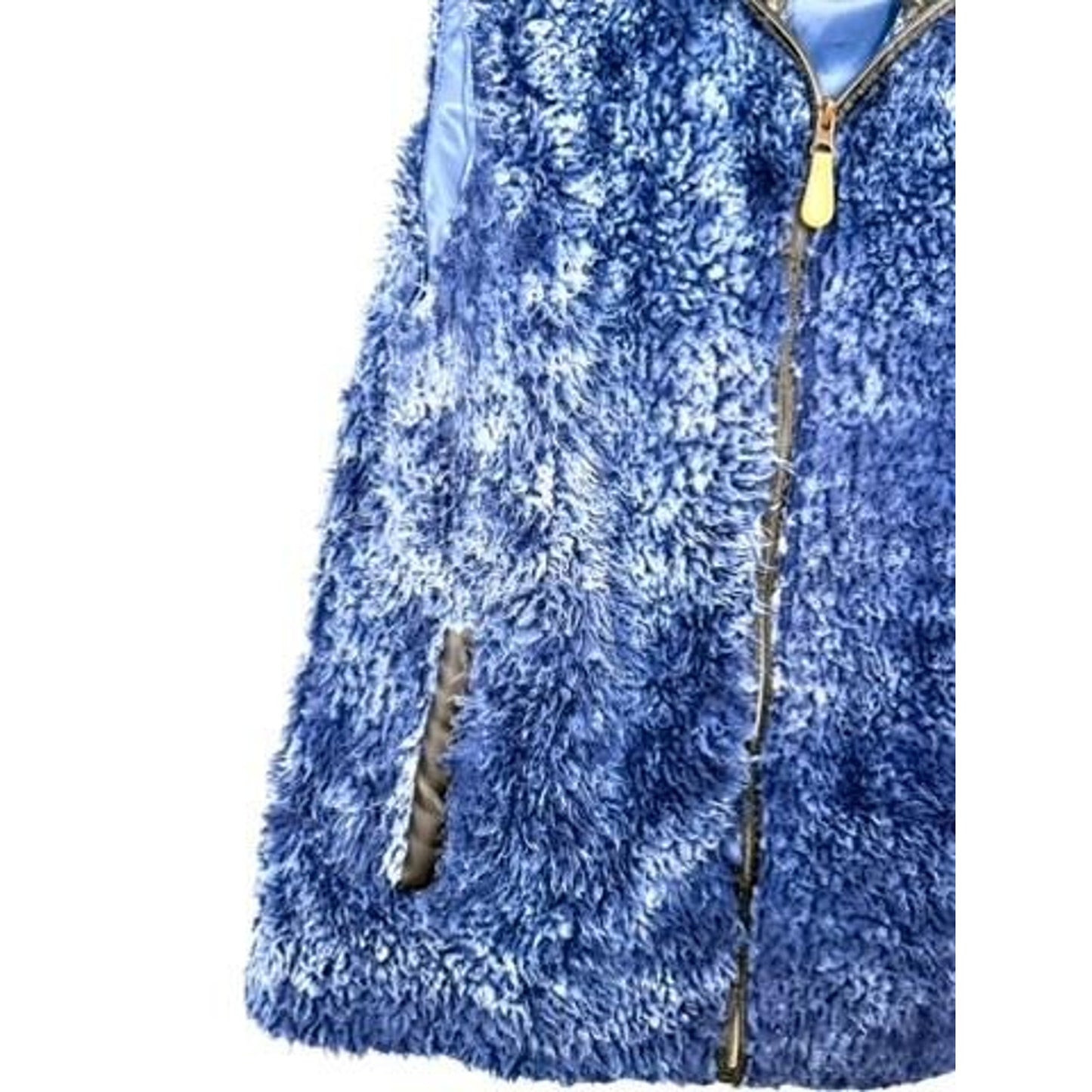 Simply Southern Sherpa Fleece Vest Womens Medium Blue Full Zip Faux Fur Collar