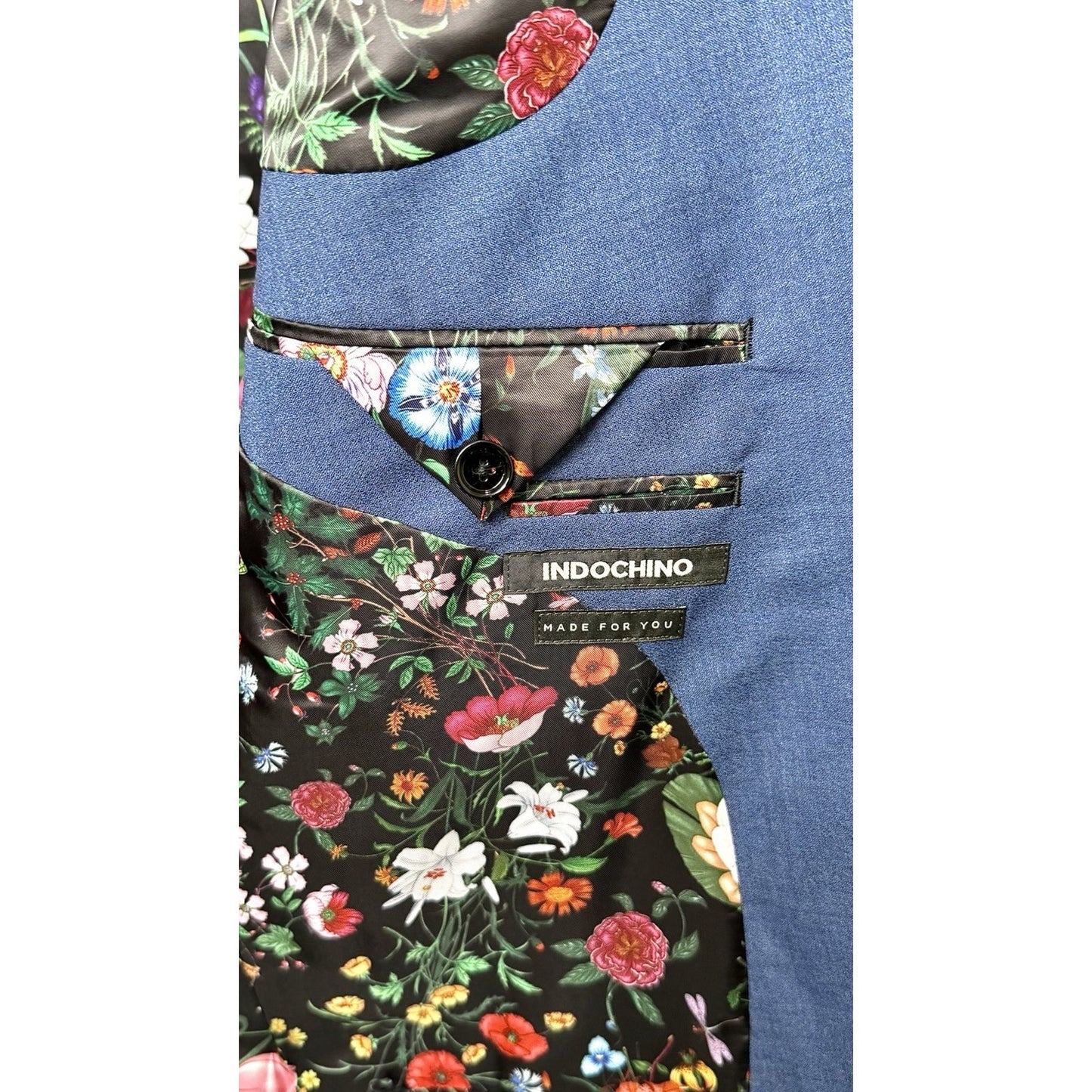 NWT Indochino Custom Blue/Floral Men Sport Coat Blazer Jacket Wool/Silk Size 46R