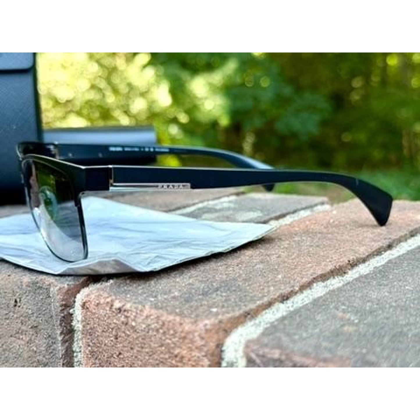 Prada SPR 51O Black Polarized Sunglasses Mens Square Half Rim Italy 58 17 140