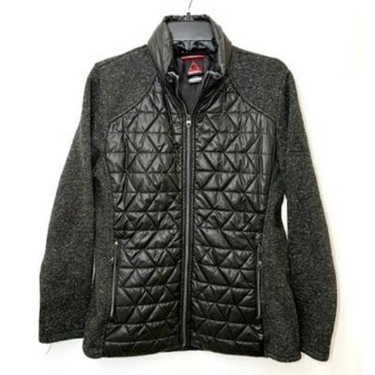 Gerry Womens Quilted Hybrid Jacket Large Black Gray Full Zip Hooded Fleece