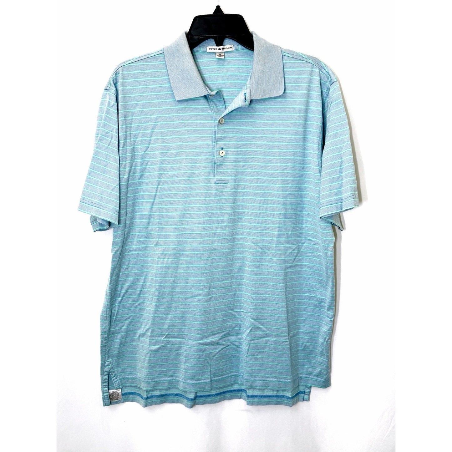 Peter Millar Performance Polo Mens Medium M Striped Blue Short Sleeve Excellent
