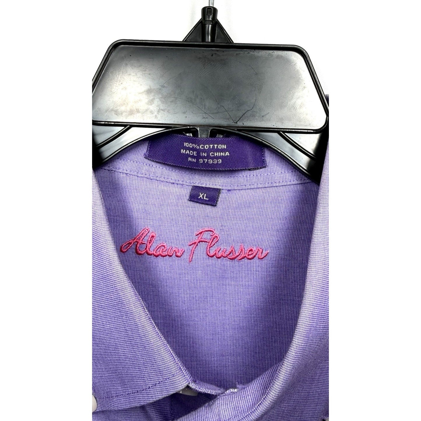 ALAN FLUSSER Shirt Men's Size XL Purple Cotton Long Sleeve Button Up Dress