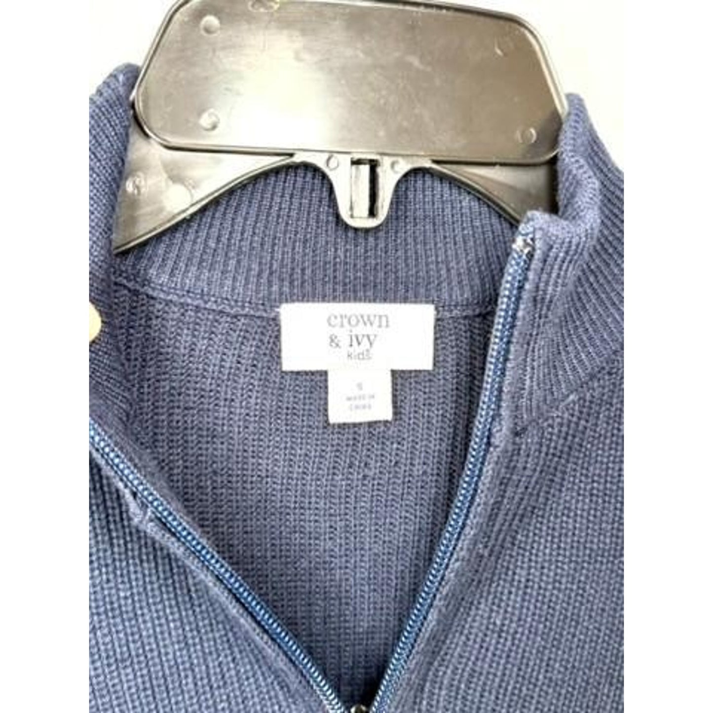 Crown & Ivy Kids Boys Size S Blue Cotton Blend Ribbed Quarter Zip Sweater
