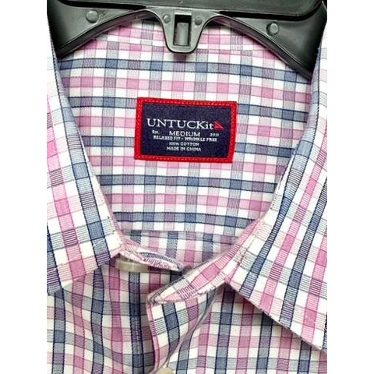UNTUCKit Dolcetto WF Shirt Mens Medium Pink Blue Plaid Wrinkle Free Cotton L/S