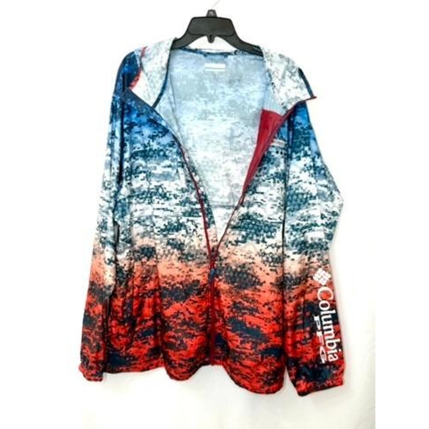 Columbia PFG Windbreaker Jacket Mens XXL Digital Camo Blue Red Full Zip Hooded