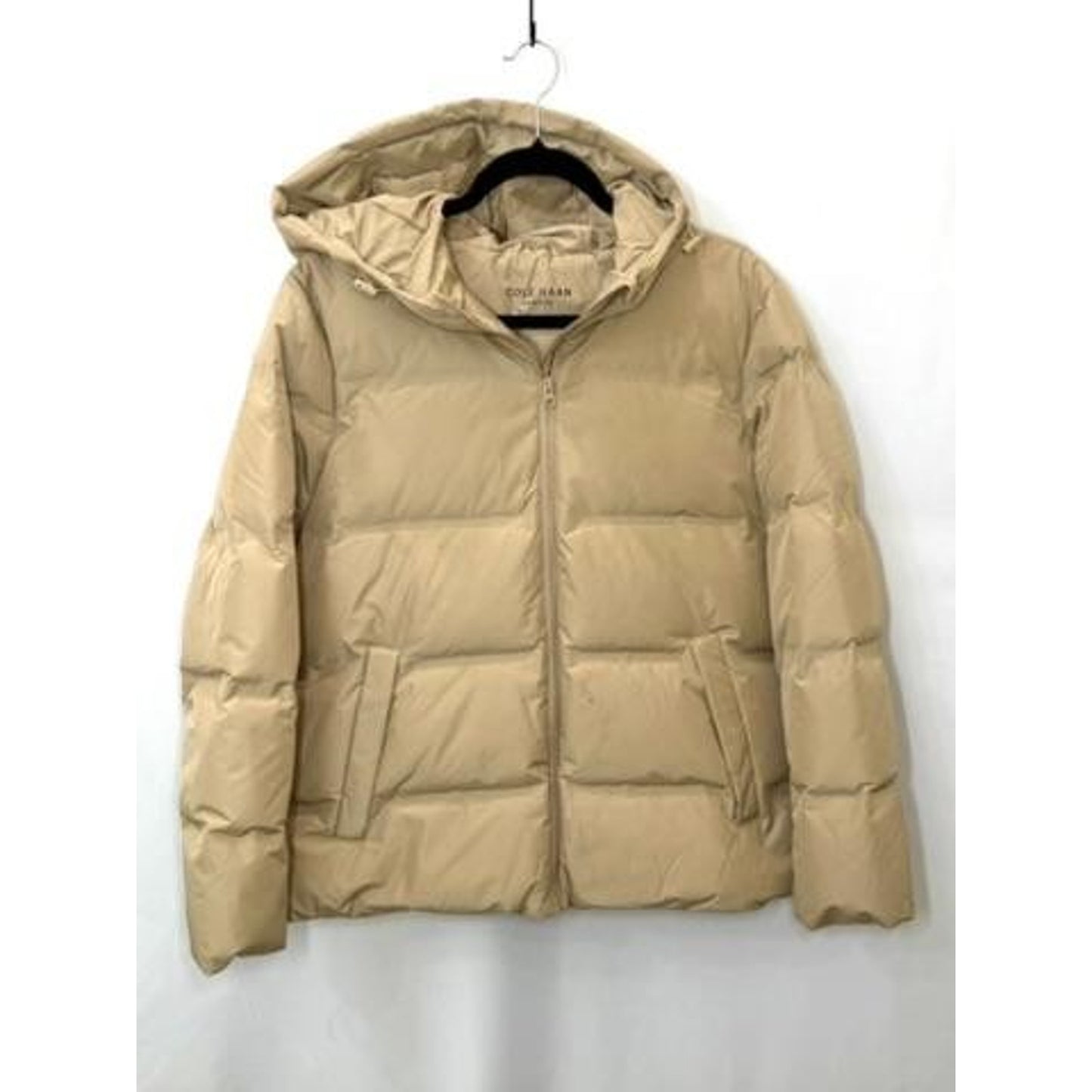 Cole Haan Signature Hooded Puffer Jacket Womens Large Beige Down Blend Parka