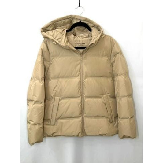 Cole Haan Signature Hooded Puffer Jacket Womens Large Beige Down Blend Parka