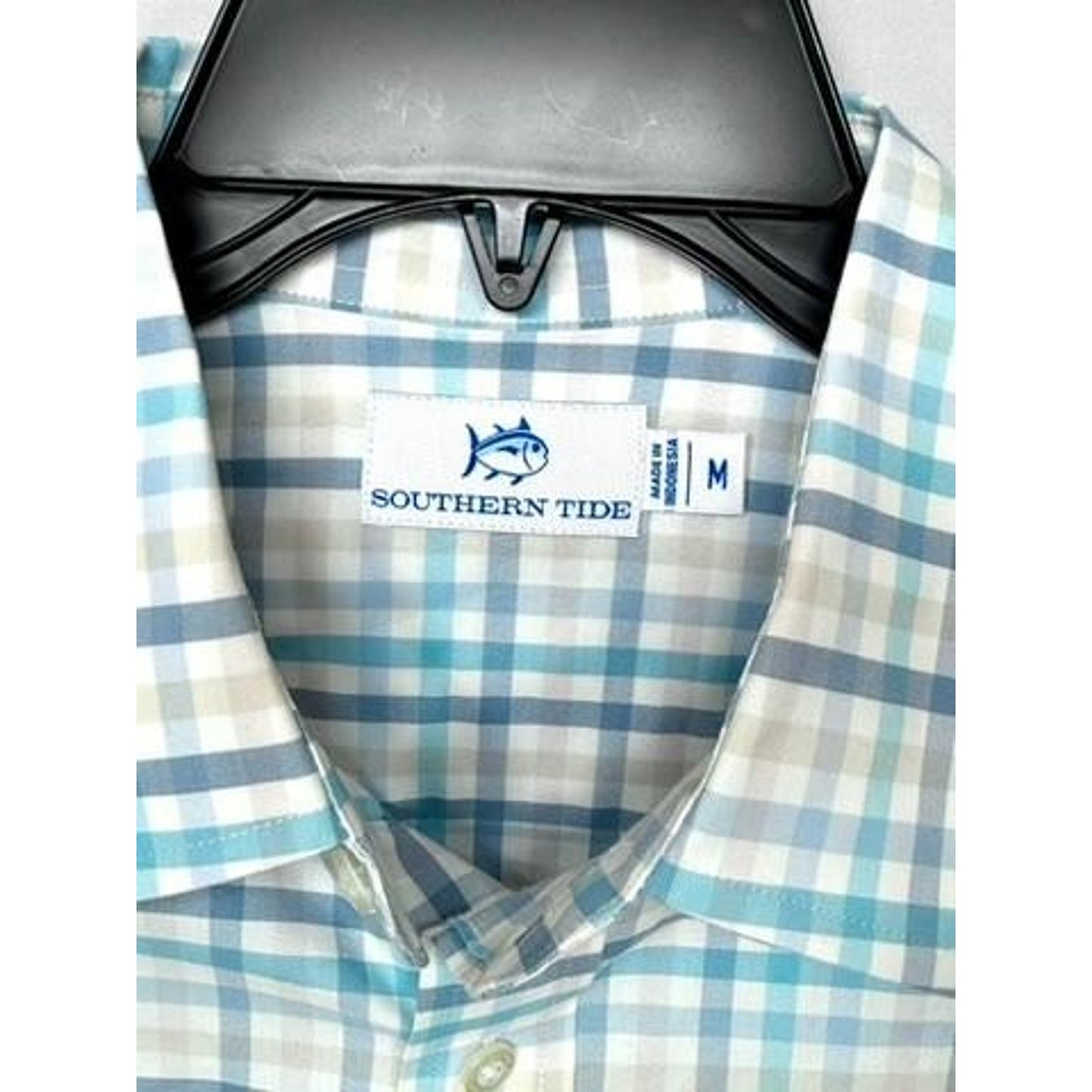 Southern Tide Shirt Mens Medium Blue White Plaid Long Sleeve Button Up Stretch
