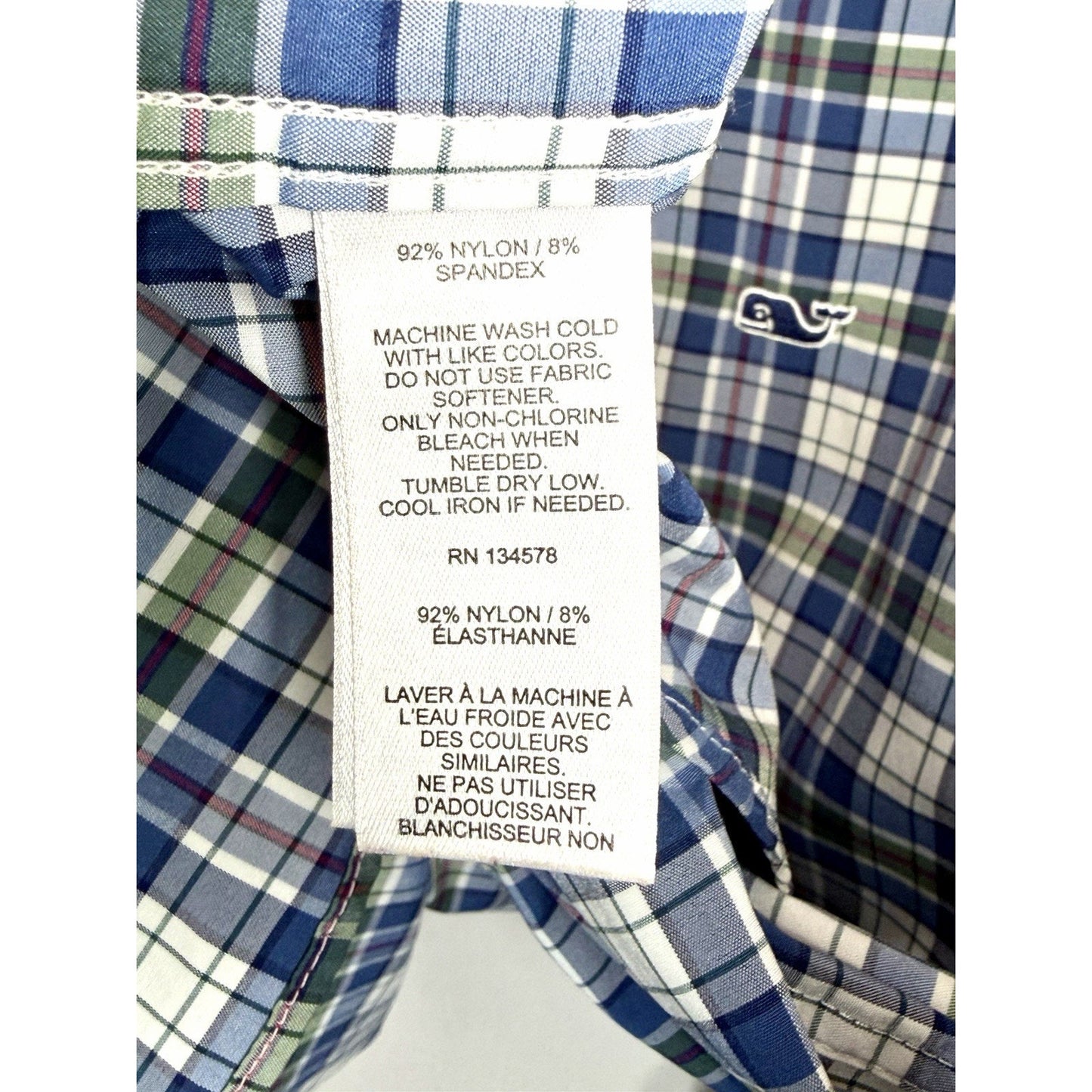 Vineyard Vines Whale Shirt Men Large L Classic Fit Performance Plaid Long Sleeve