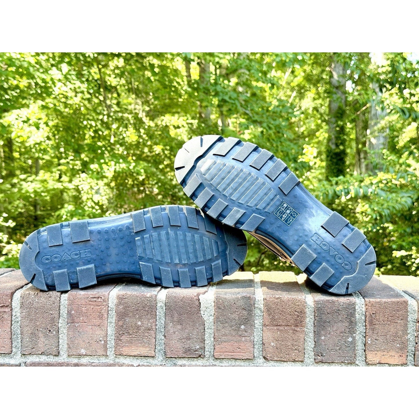 Coach Men’s Blue Suede Signature Canvas Combat Boots Lace Up Side Zip Size 12