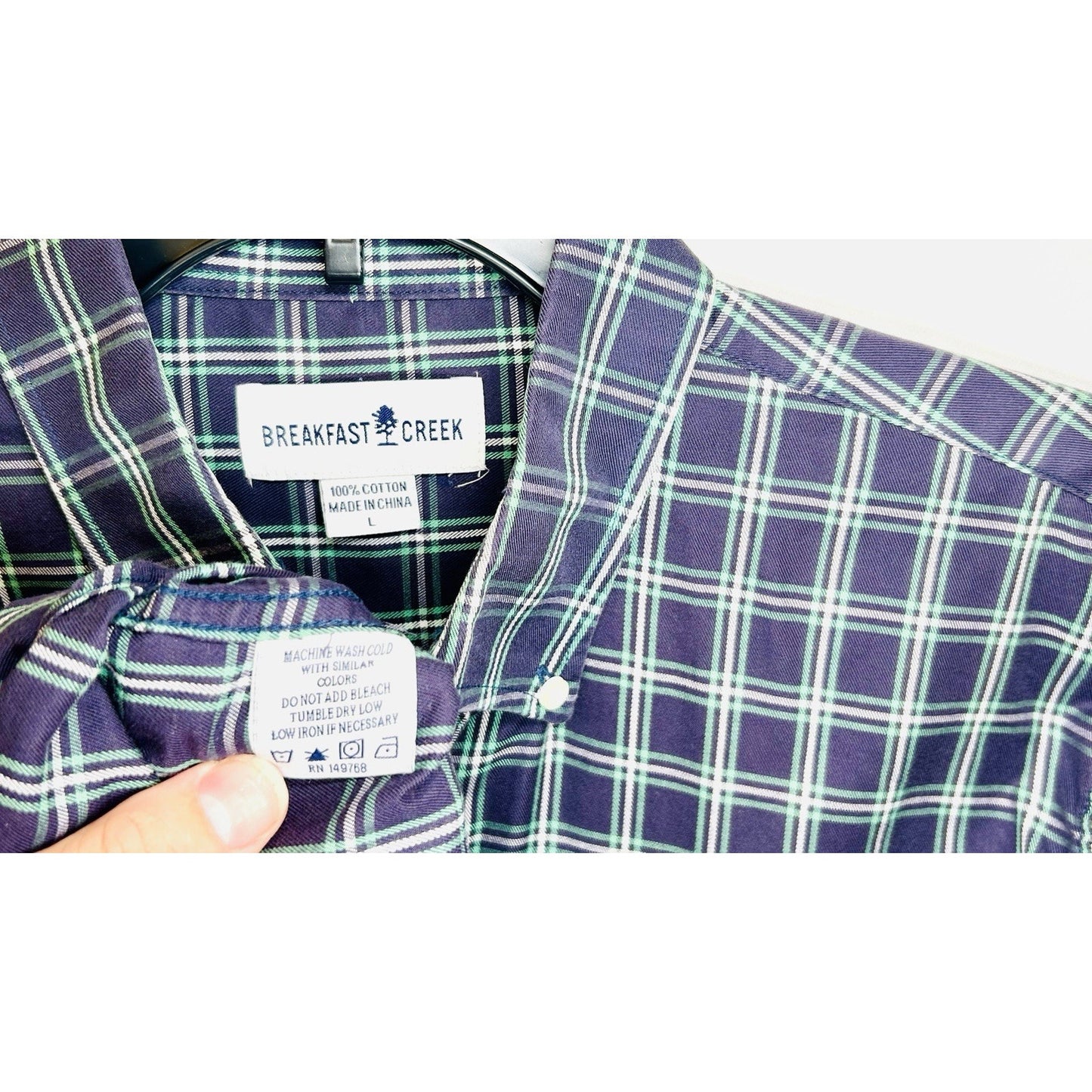 Breakfast Creek Blue/Green Checkered Long Sleeve Button Up Shirt