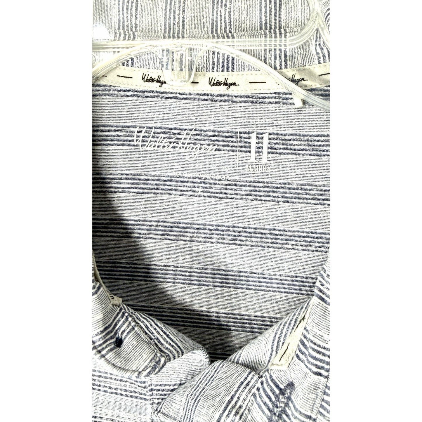 Walter Hagen Performance Golf Hawaiian Shirt / Size L / Gray Striped / 11 Majors