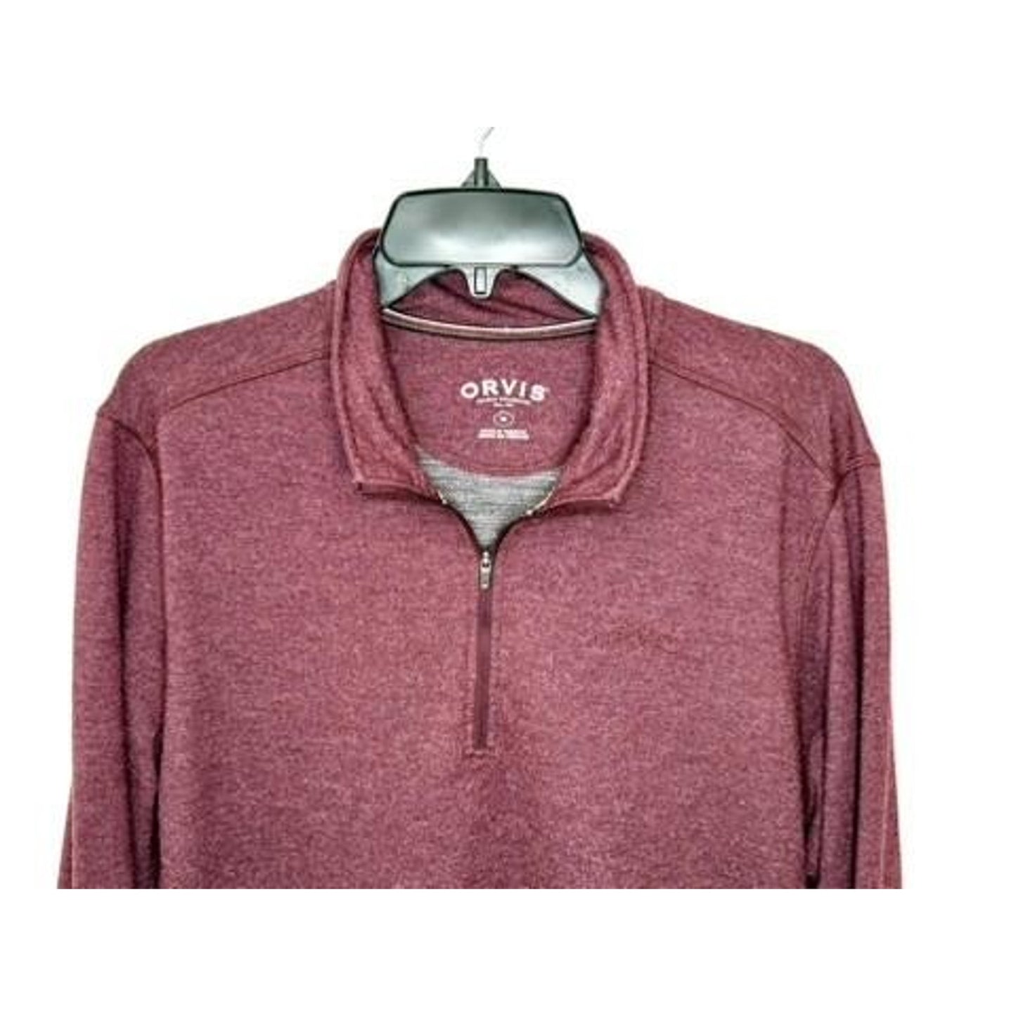 Orvis Quarter Zip Pullover Sweater Mens Medium Burgundy Heather Long Sleeve