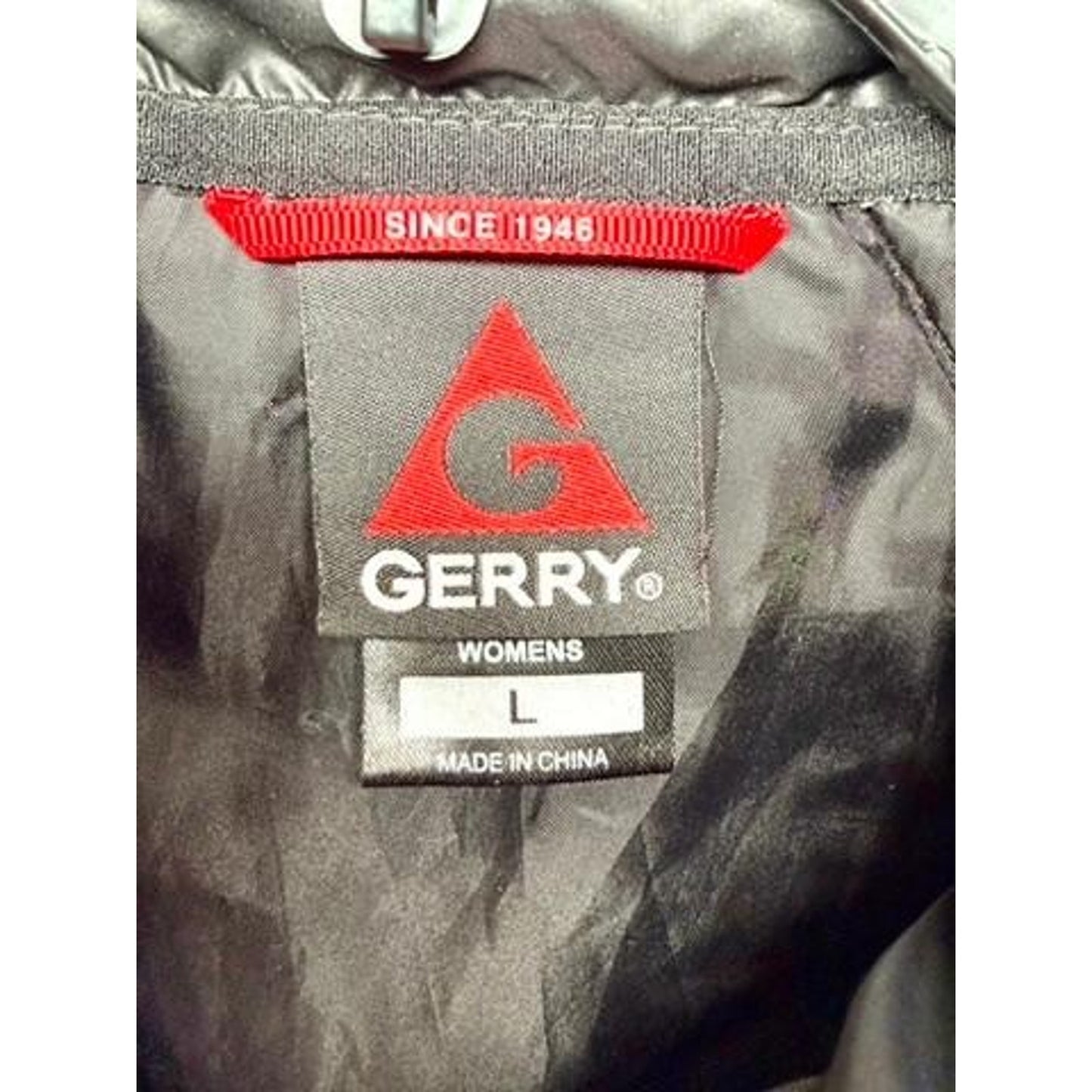 Gerry Womens Quilted Hybrid Jacket Large Black Gray Full Zip Hooded Fleece