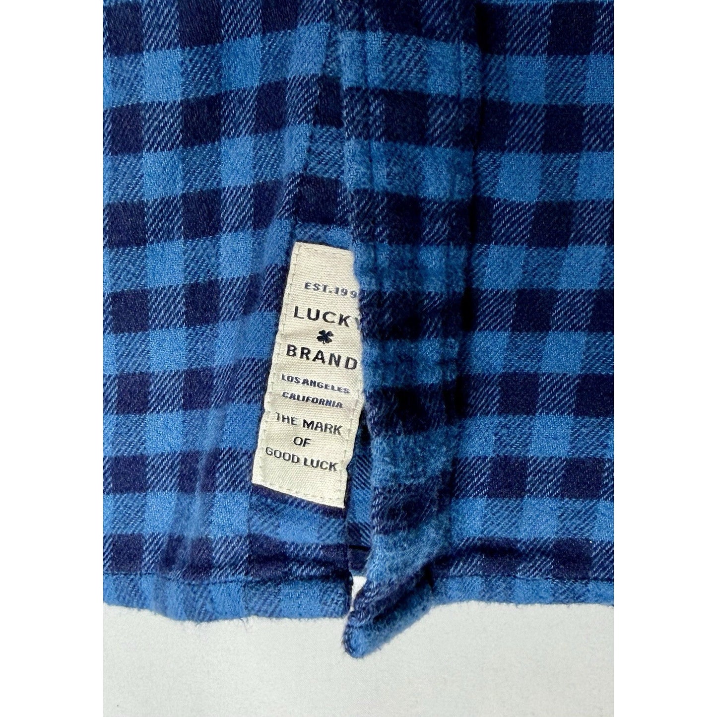 Lucky Brand Saturday Stretch Blue Plaid Men’s Large Pearl Snap Flannel Shirt