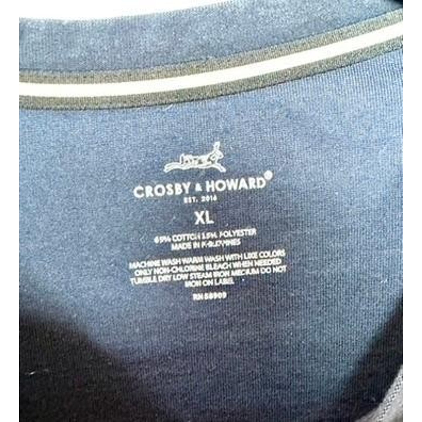 Crosby & Howard Mens XL Long Sleeve T-Shirt Navy Blue Embroidered Logo Cotton