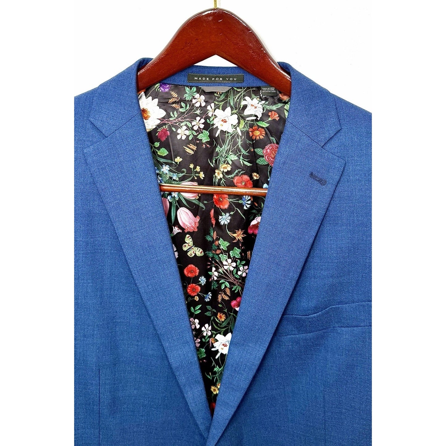 NWT Indochino Custom Blue/Floral Men Sport Coat Blazer Jacket Wool/Silk Size 46R