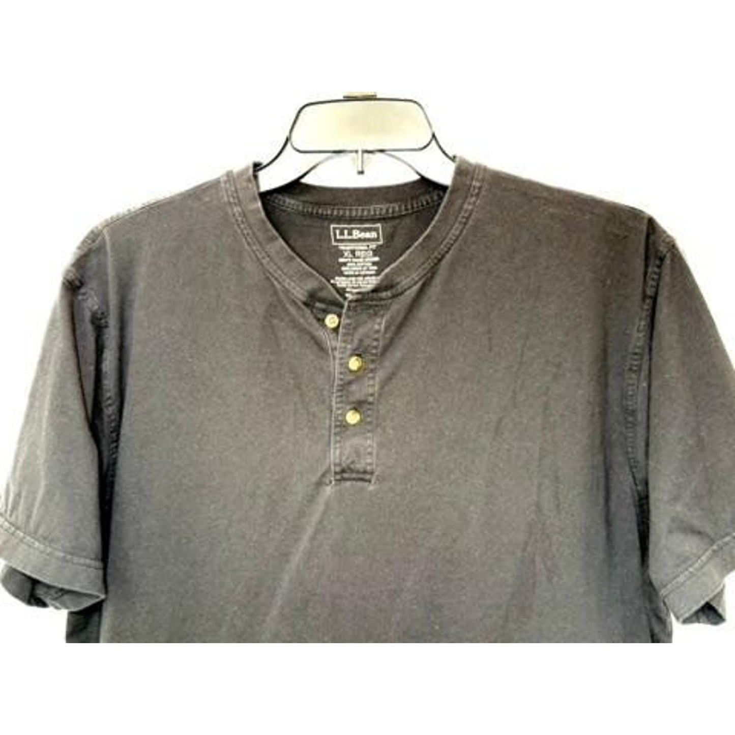 LL Bean Henley Shirt Mens XL Black Short Sleeve Traditional Fit Cotton Tee