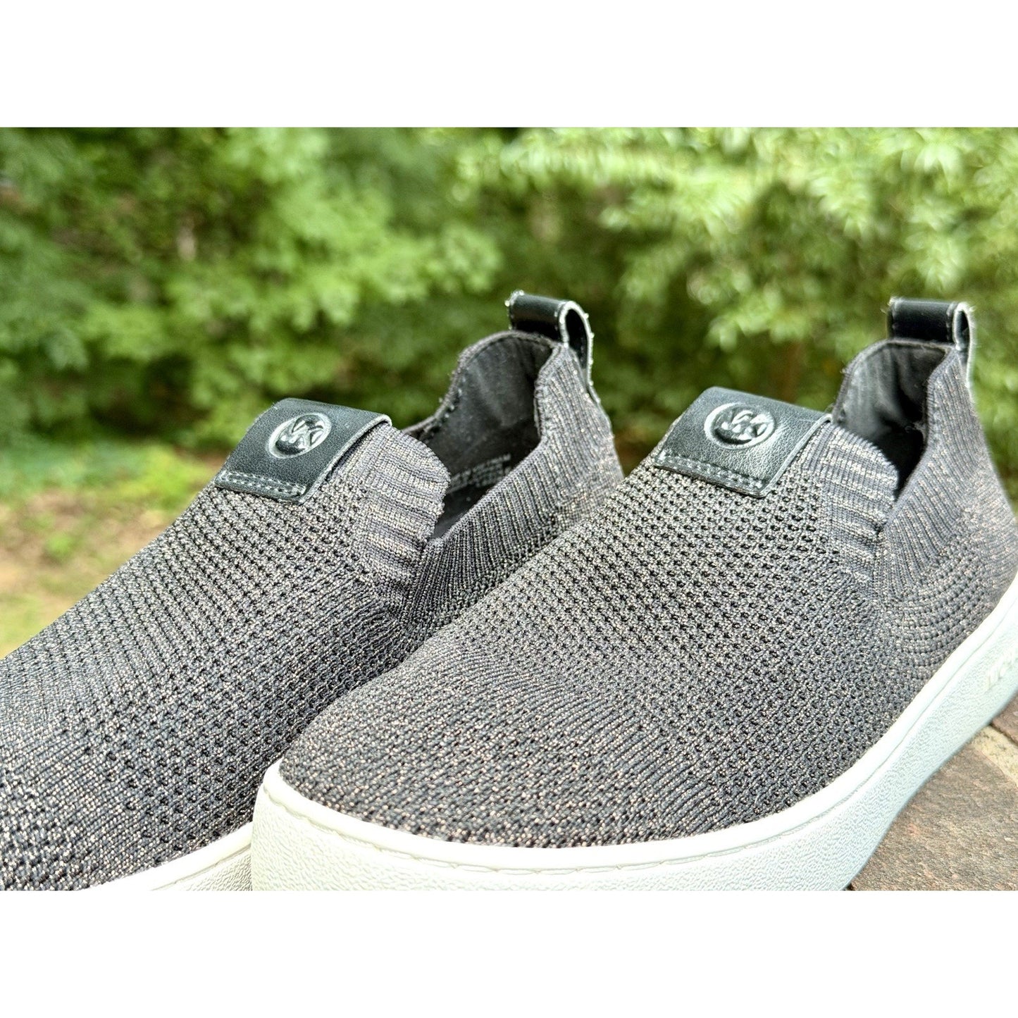 MICHAEL KORS Juno Knit Slip On Sneakers Black Bronze Metallic Women’s Size 7 M