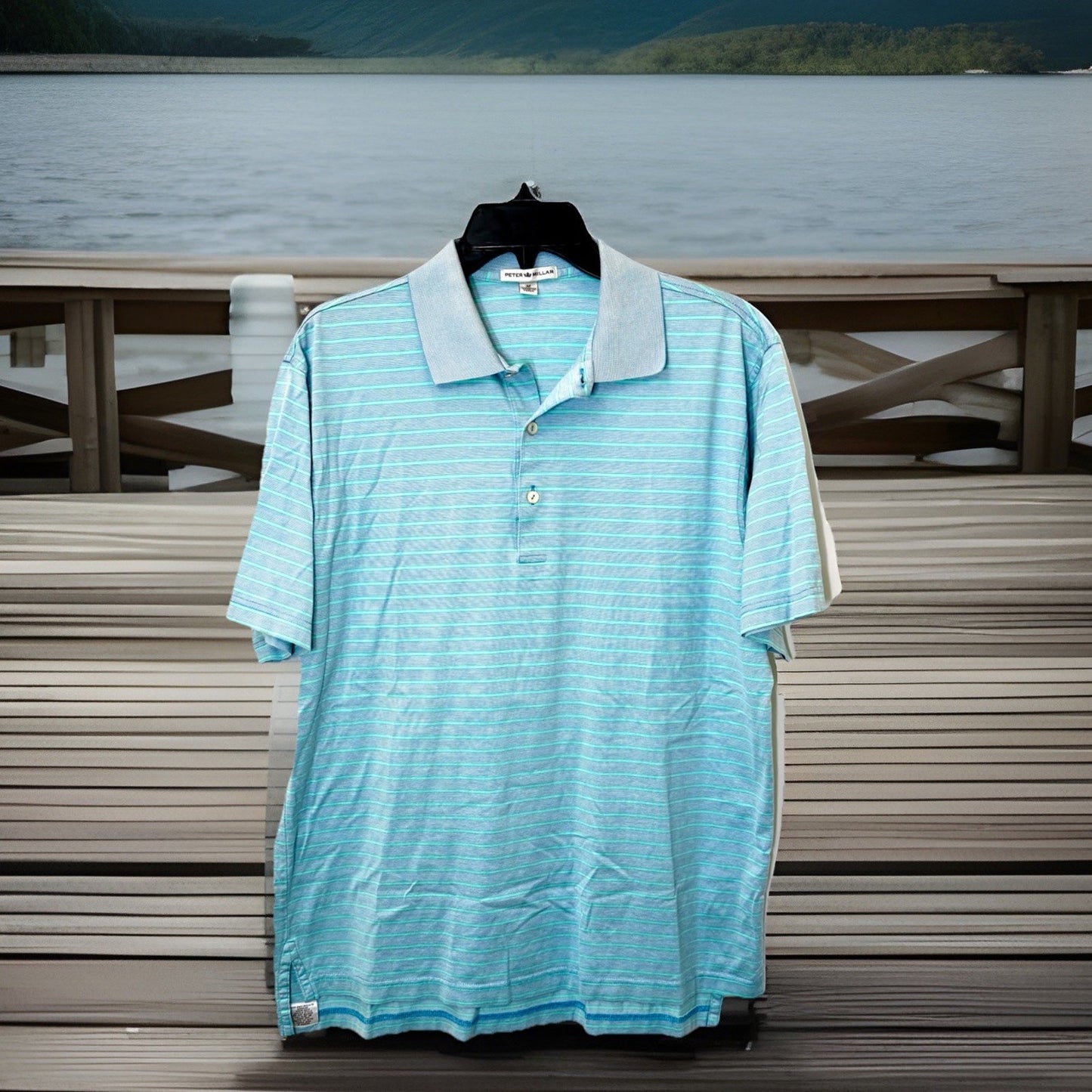 Peter Millar Performance Polo Mens Medium M Striped Blue Short Sleeve Excellent