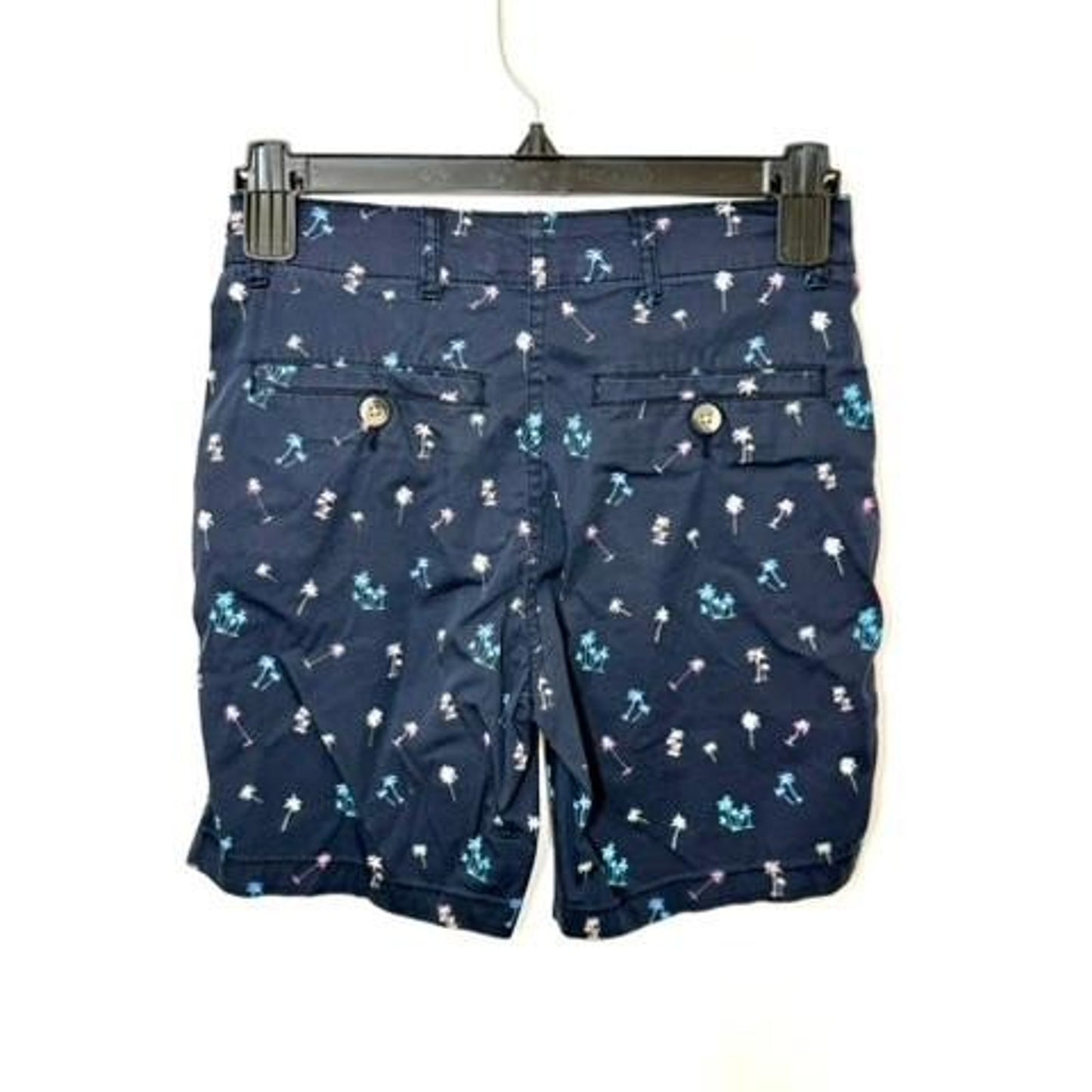 Cotton & Co Boys Palm Tree Chino Shorts Size 8 Navy Blue Stretch Casual Summer