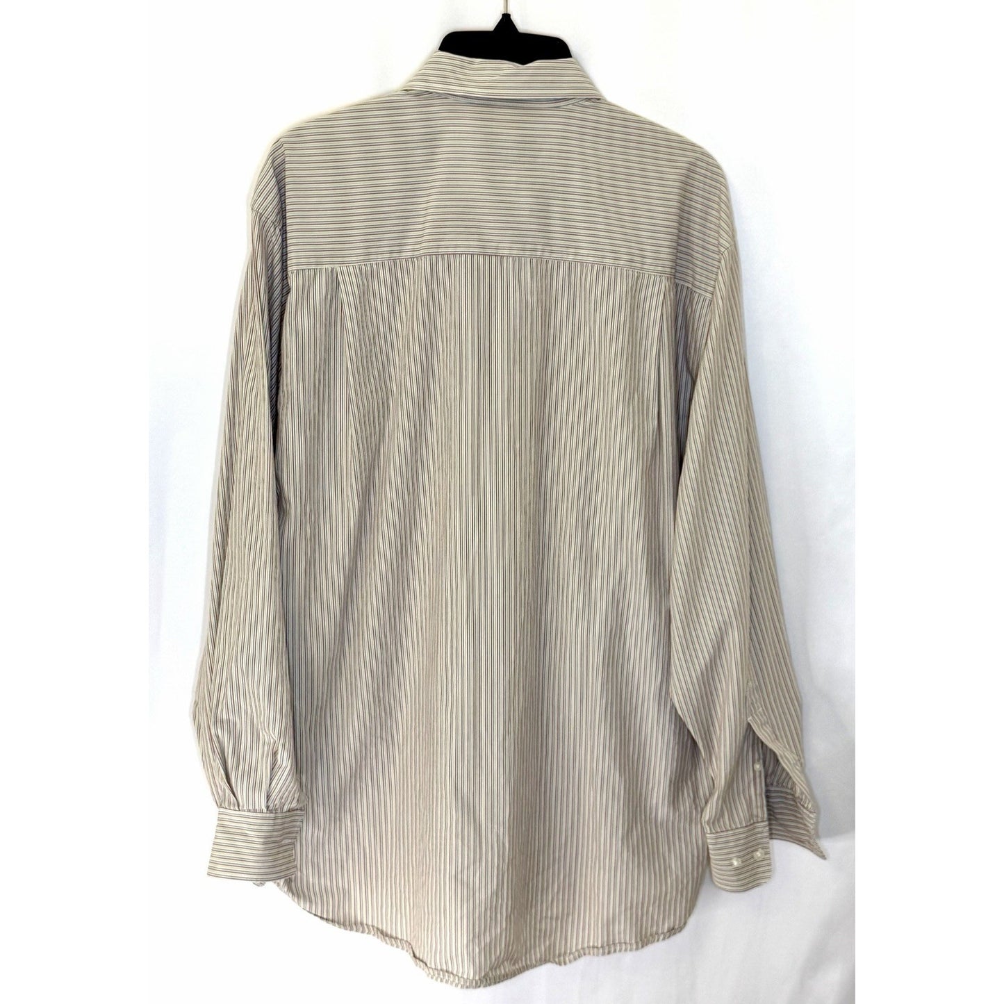 Cutter & Buck Shirt Mens Large Button Up Beige Striped Short Sleeve 100% Cotton