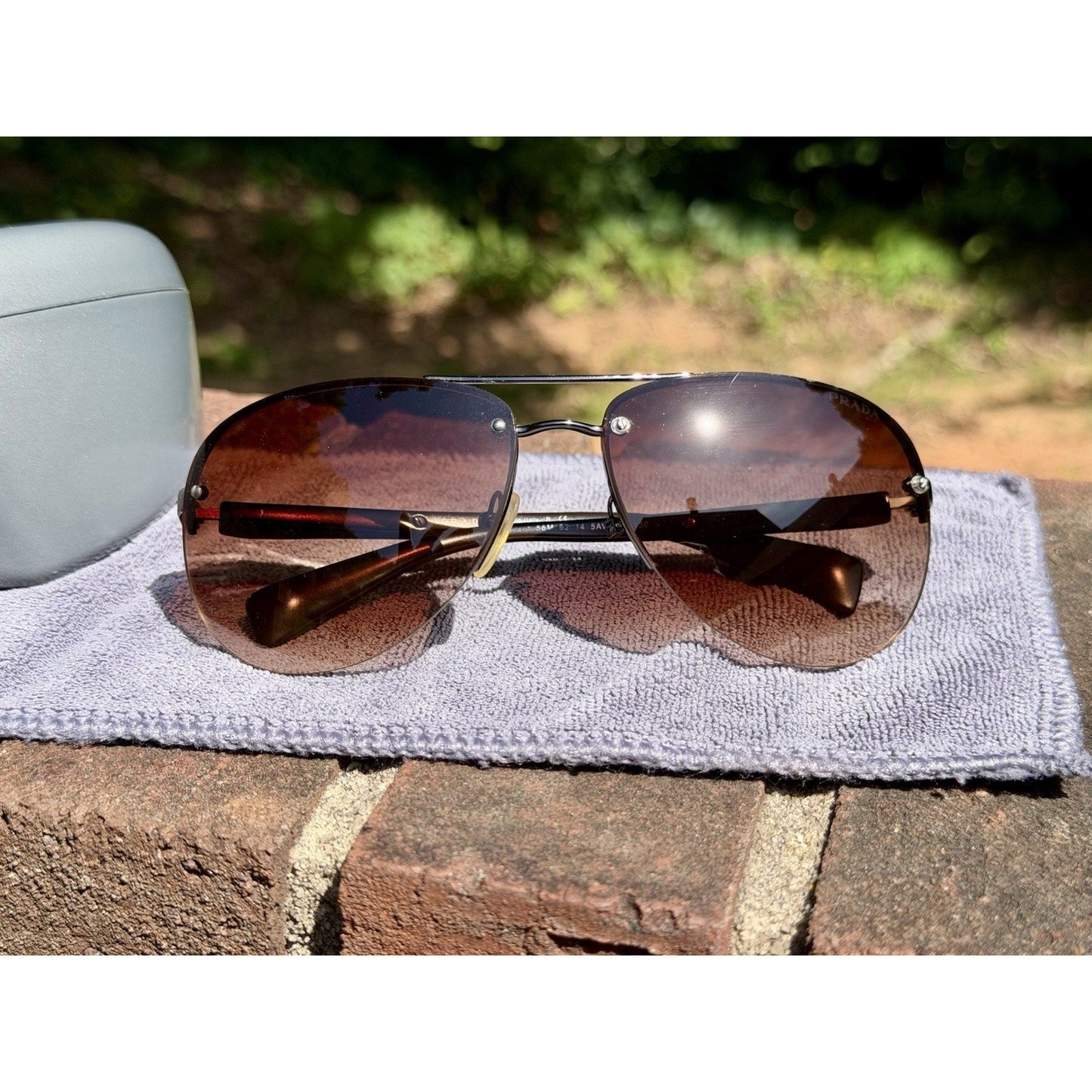 PRADA Linea Rossa Gunmetal Frame w/ Brown Lens Sunglasses PS56MS 5AV6S1 w/COA