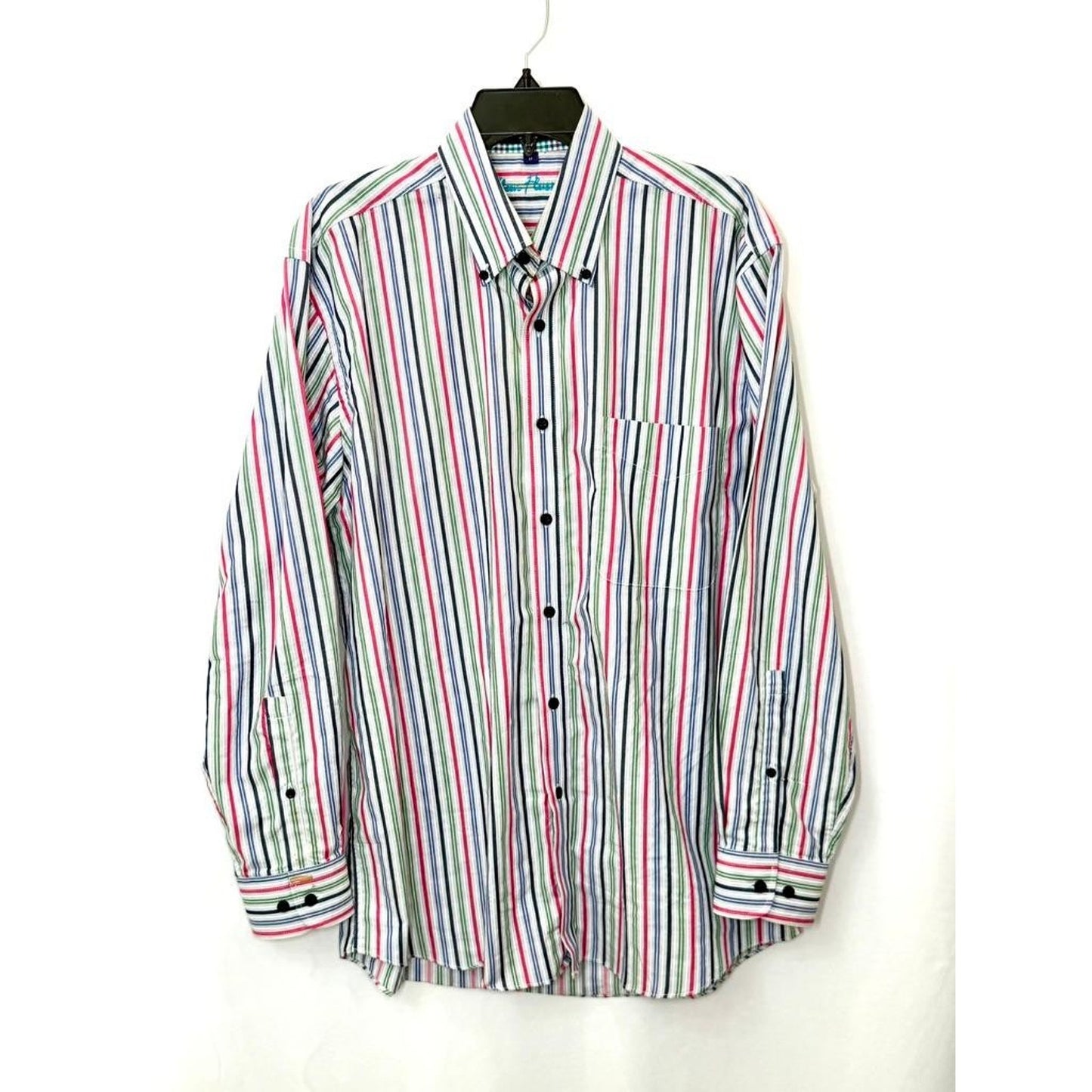 Alan Flusser Shirt Mens Medium Multicolor Stripe Cotton Long Sleeve Button Down
