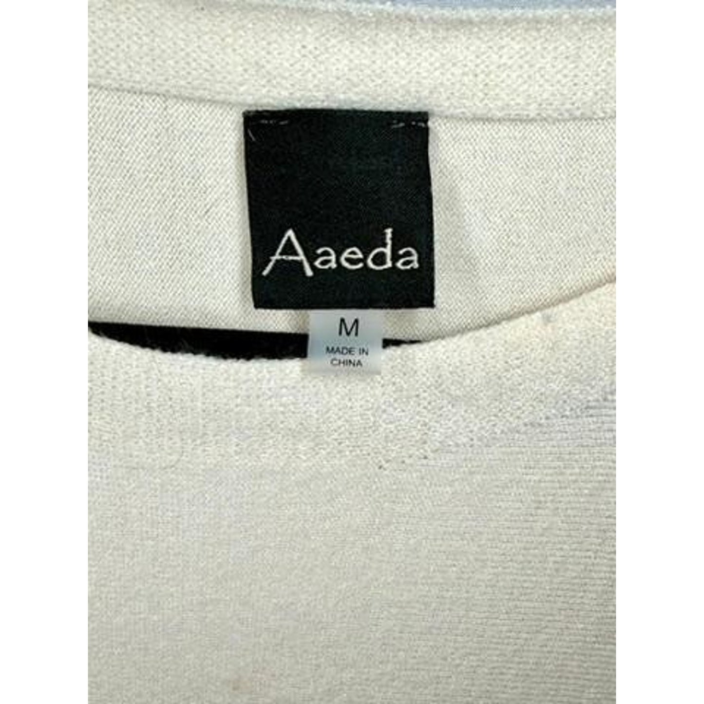 Aaeda Colorblock Beaded Knit Sweater Womens Medium Beige White Tan Pullover