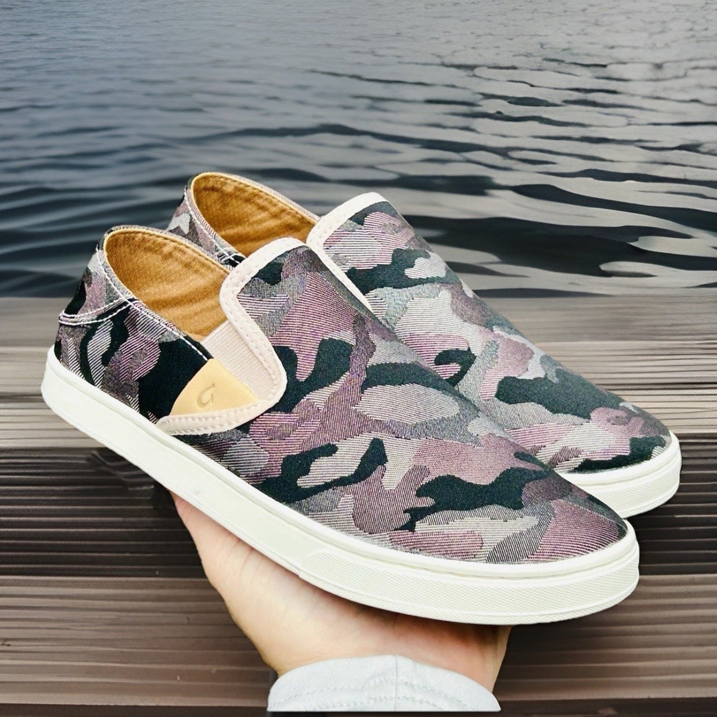 OluKai Pehuea Pa'i Ke Au Camo Slip On Sneakers Women's 7 - Slip On - Hide Heel