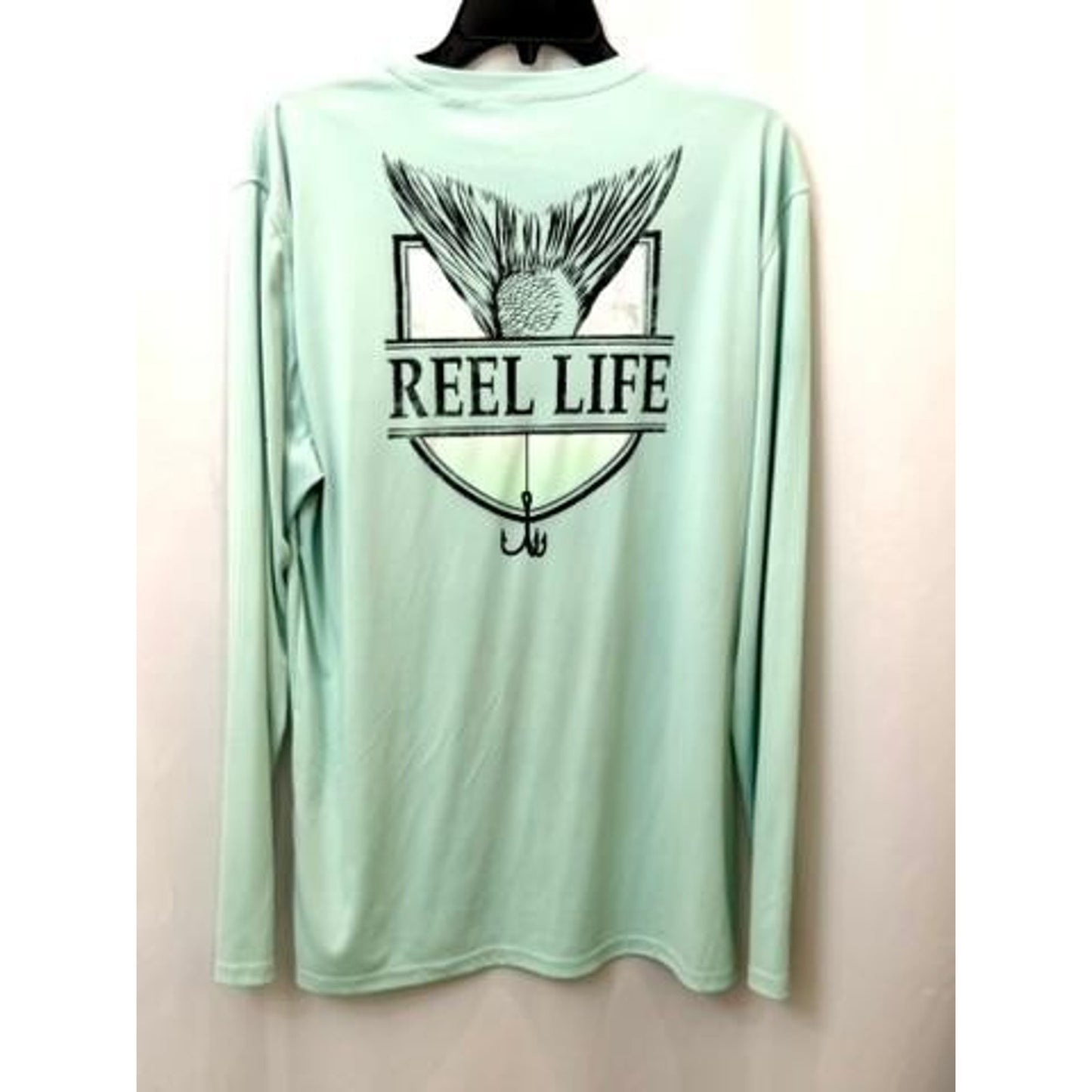 Reel Life Fishing Shirt Mens Large Mint Green Long Sleeve Performance UV Tee