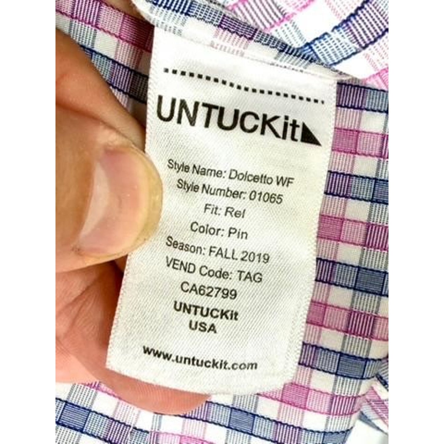 UNTUCKit Dolcetto WF Shirt Mens Medium Pink Blue Plaid Wrinkle Free Cotton L/S