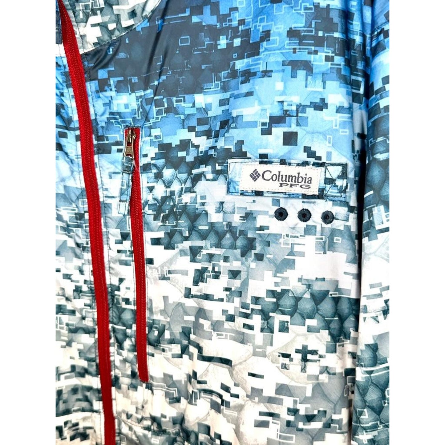 Columbia PFG Windbreaker Jacket Mens XXL Digital Camo Blue Red Full Zip Hooded