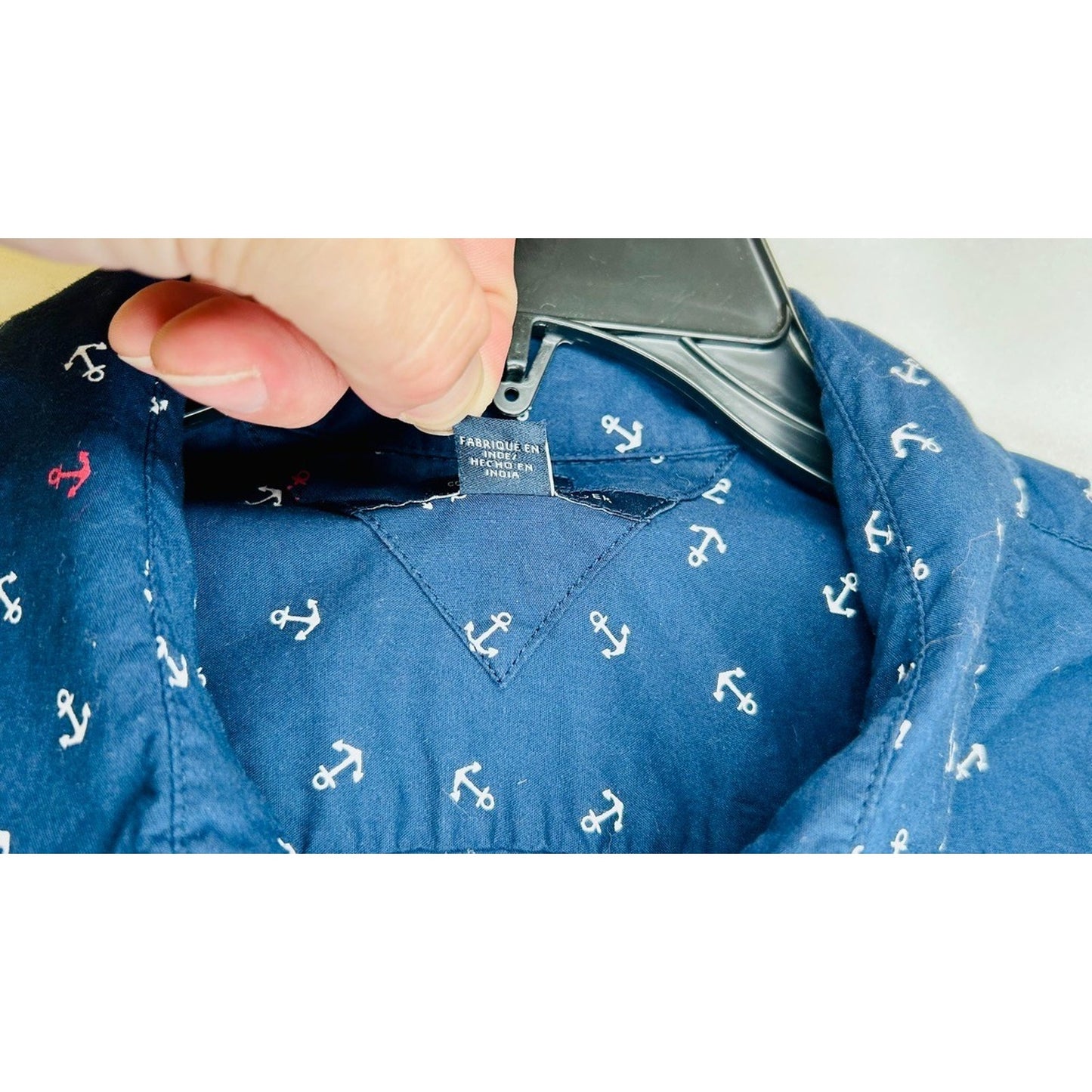 Tommy Hilfiger Women's Large Blue Button Up Shirt Anchor Print Top Long Sleeve
