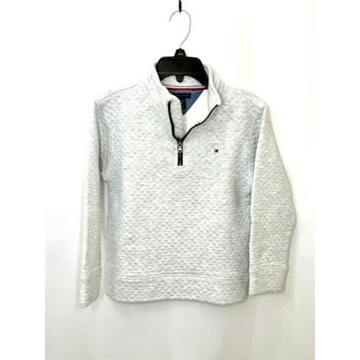 Tommy Hilfiger Boys Quilted 1/4 Zip Pullover Sweater Gray Size S 8 Cotton Blend