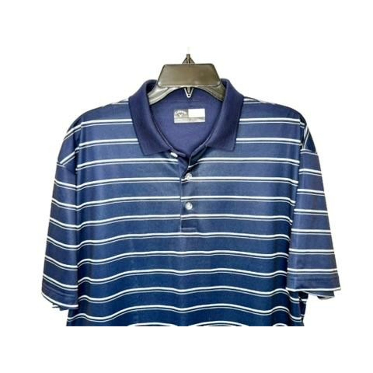 Callaway Opti-Dri Golf Polo Shirt Mens Large Blue White Striped Short Sleeve