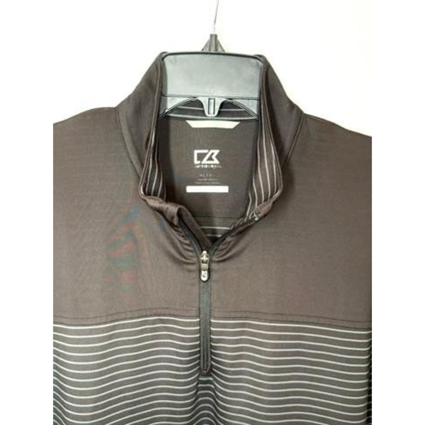 Cutter & Buck Mens Large CB DryTec 1/4 Zip Pullover Black Striped Golf Jacket