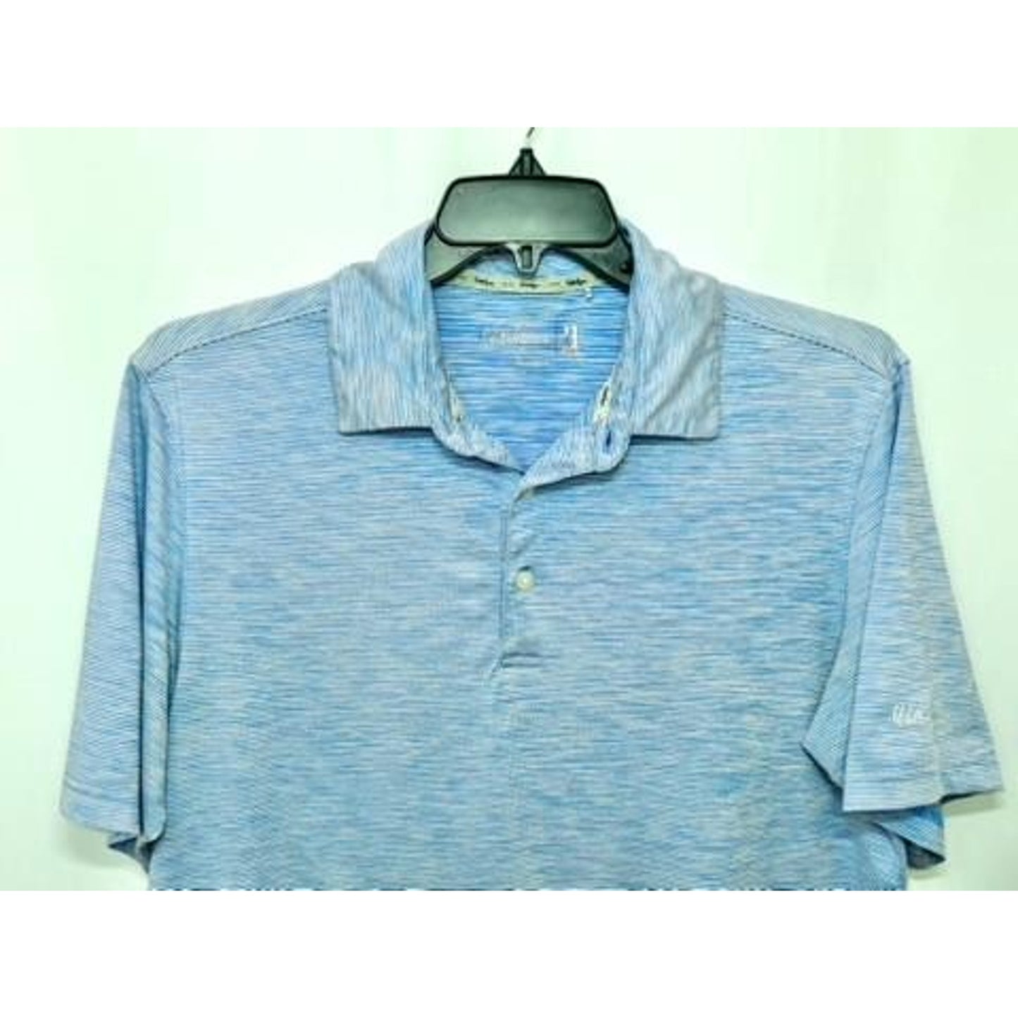 Walter Hagen Golf Polo Shirt Mens Medium Blue White Striped Short Sleeve Spandex