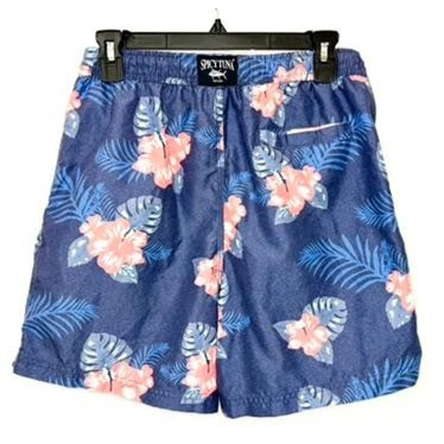 Spicy Tuna Swim Trunks Mens Small Blue Floral Hibiscus Board Shorts Mesh Lined