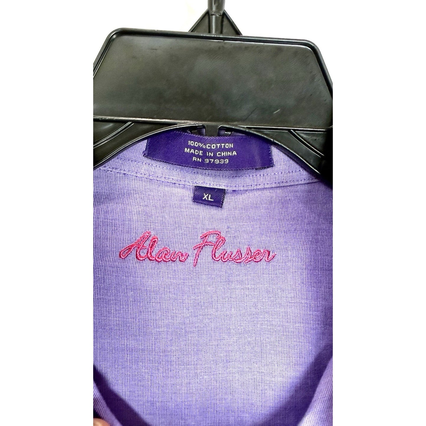 ALAN FLUSSER Shirt Men's Size XL Purple Cotton Long Sleeve Button Up Dress