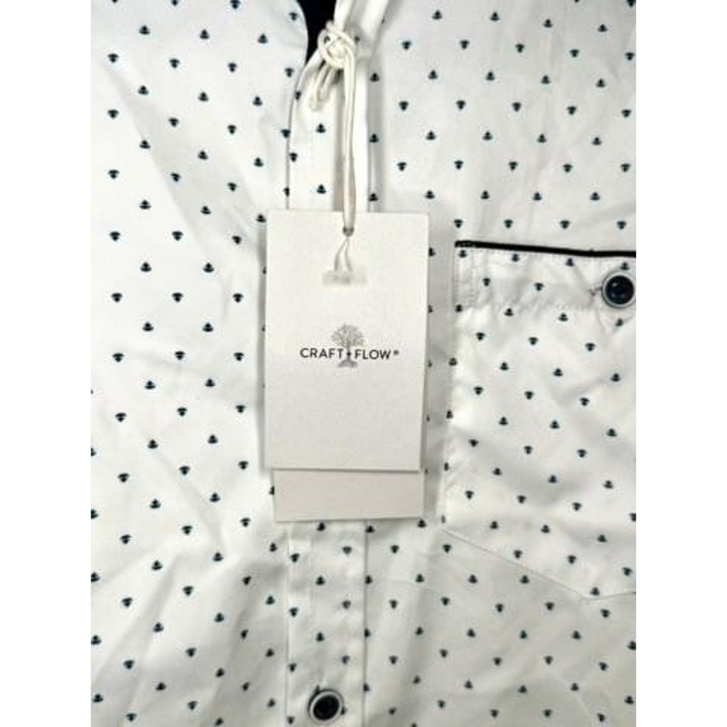 Craft Flow Boys Button Down Shirt Size 8 White Navy Anchor Pattern Long Sleeve