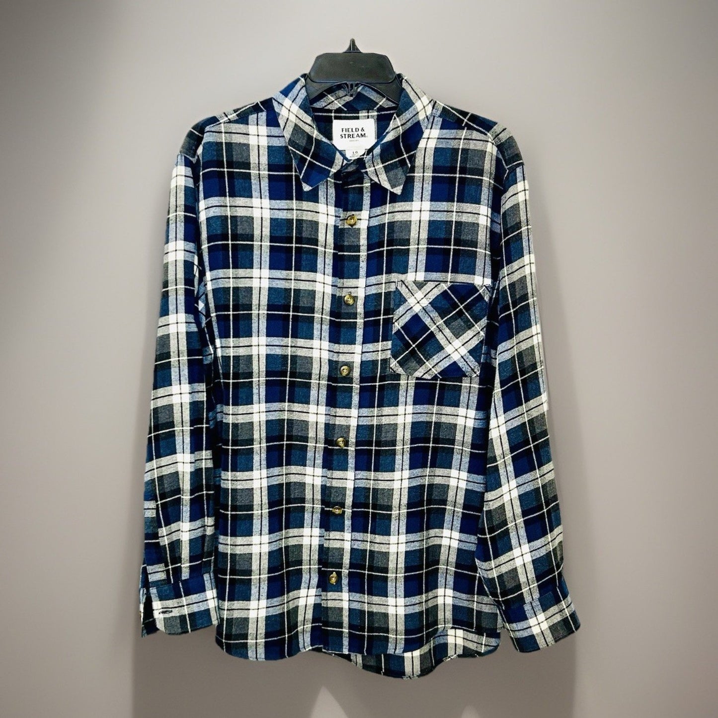 Field & Stream Flannel Shirt Mens Large Blue Plaid Button Up Casual Long Sleeve