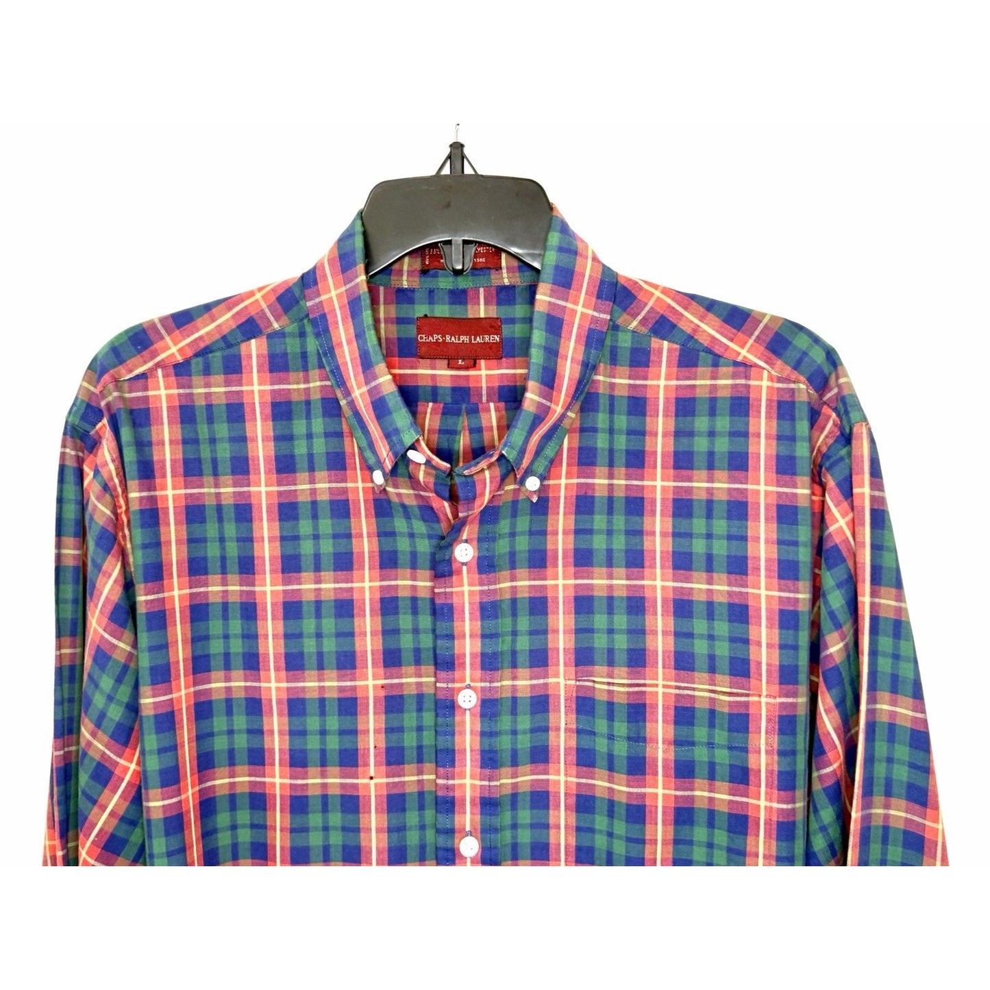 Vintage 90s Chaps Ralph Lauren Shirt Mens Large Red Green Plaid Button Down