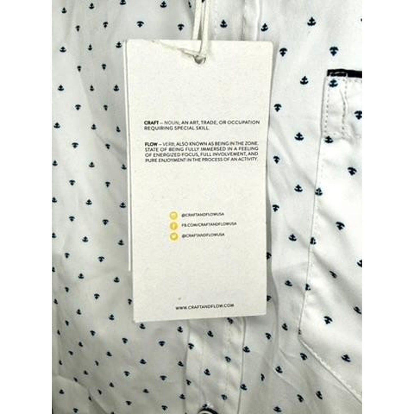 Craft Flow Boys Button Down Shirt Size 8 White Navy Anchor Pattern Long Sleeve
