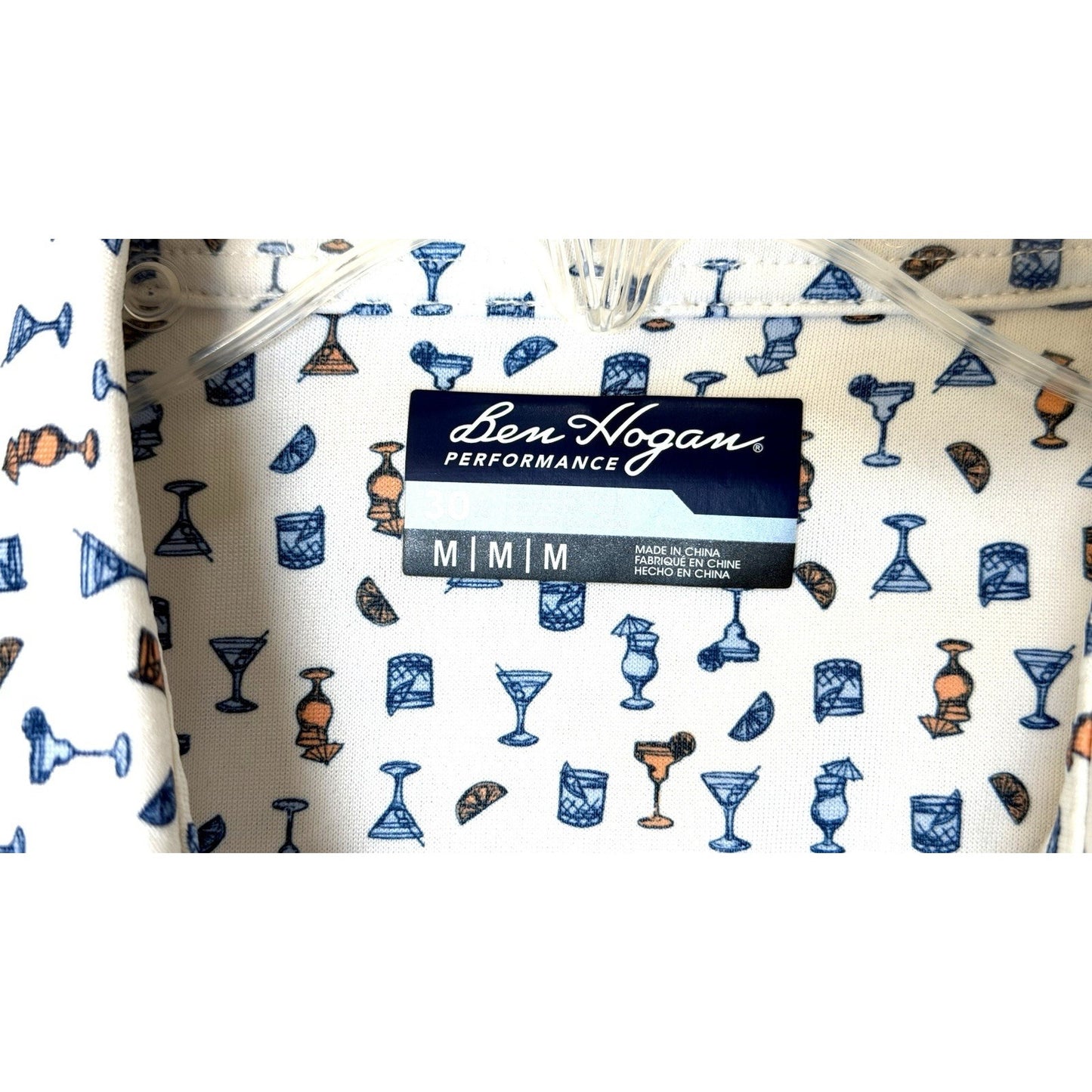 Ben Hogan Golf Performance Polo Shirt Mens Medium Multi Martini Drinks Patterned