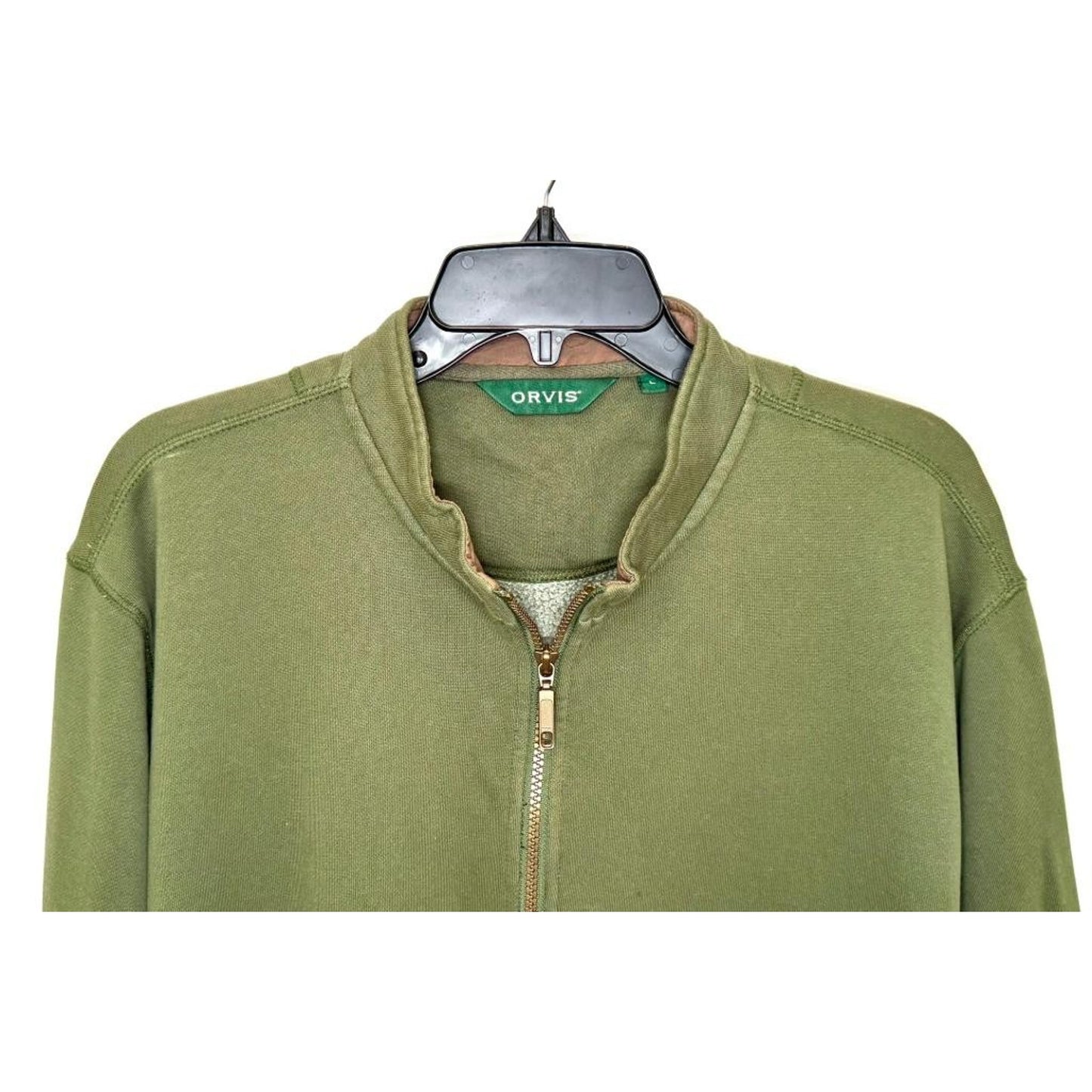 Orvis 1/4 Zip Pullover Sweater Mens Large Green Fleece Lined Sweatshirt