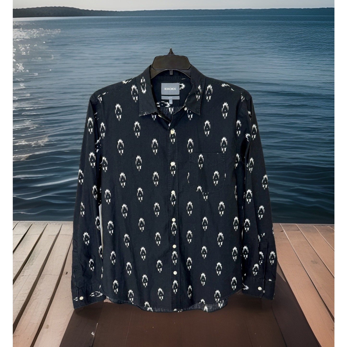 Bonobos Shirt Button Down Shirt Men L Black Southwestern Print Long Sleeve Shirt