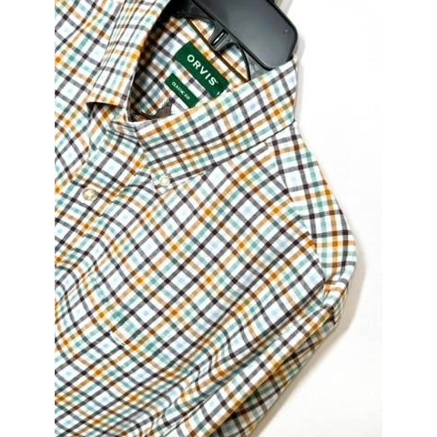 Orvis Country Twill Shirt Mens Medium Classic Fit Plaid Button Down Cotton