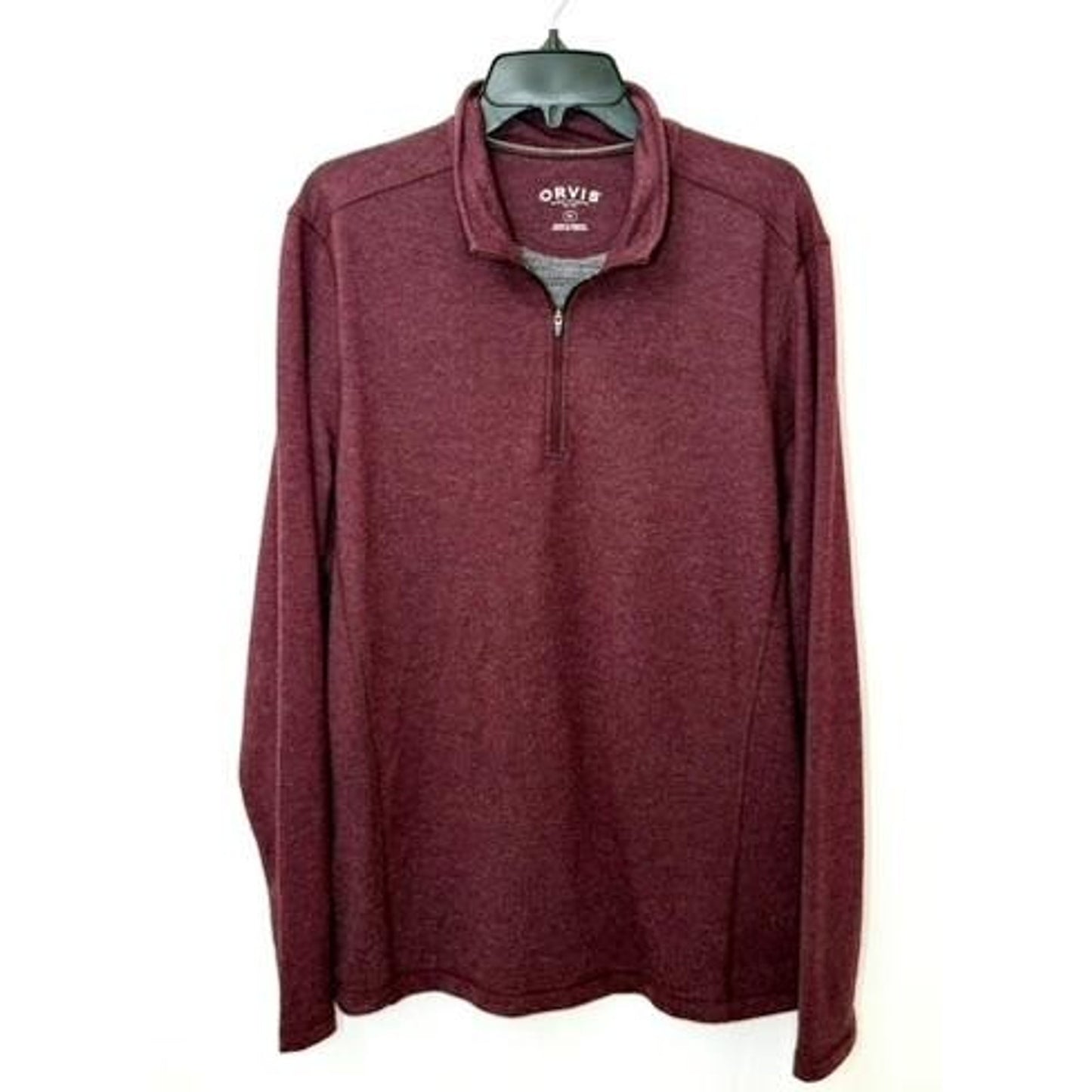 Orvis Quarter Zip Pullover Sweater Mens Medium Burgundy Heather Long Sleeve