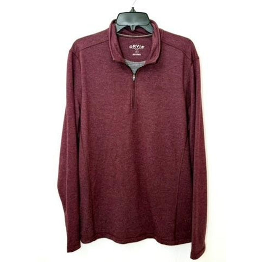 Orvis Quarter Zip Pullover Sweater Mens Medium Burgundy Heather Long Sleeve